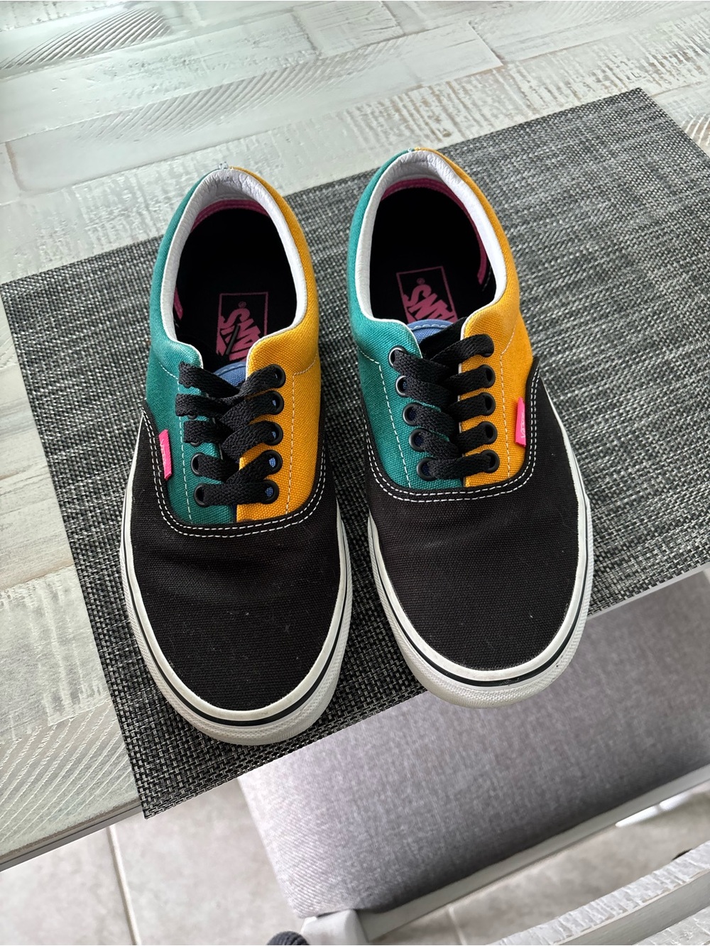 Colorblock Low-Top Vans Sneakers in Black, Teal & Mustard